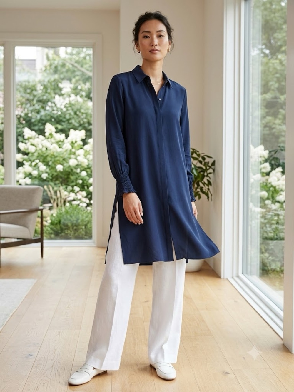 Kobi Halperin Long Sleeve Silk Button Up Tunic Shirt